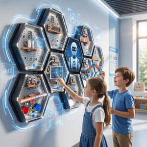 Solution de démonstration interactive IA pour festival scientifique scolaire : Unité modulaire hexagonale LED RGB avec affichage musical STEM et carte IA - Product Image 1