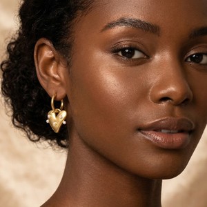 ต่างหูรูปหัวใจประดับมุก ชุบทอง 18k สแตนเลสสตีล ดีไซน์เรขาคณิต สำหรับใส่ทุกวัน รุ่น TE60720-G - Product Image 2