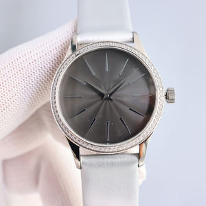 Reloj de Diseño Minimalista, Elegante y Lujoso, con Bisel con Incrustaciones de Diamantes, Correa de Cuero, Caja Delgada, Estilo Clásico Formal - Product Image 1