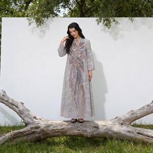 Robe Abaya élégante en polyester floqué sur mesure en gros pour femmes musulmanes, luxe pour les fêtes - Product Image 3