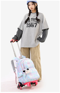 Unisex Primary Middle School Student Trolley School Bag Polyester Large Capacity Lightweight Wear-Resistant - Product Image 2