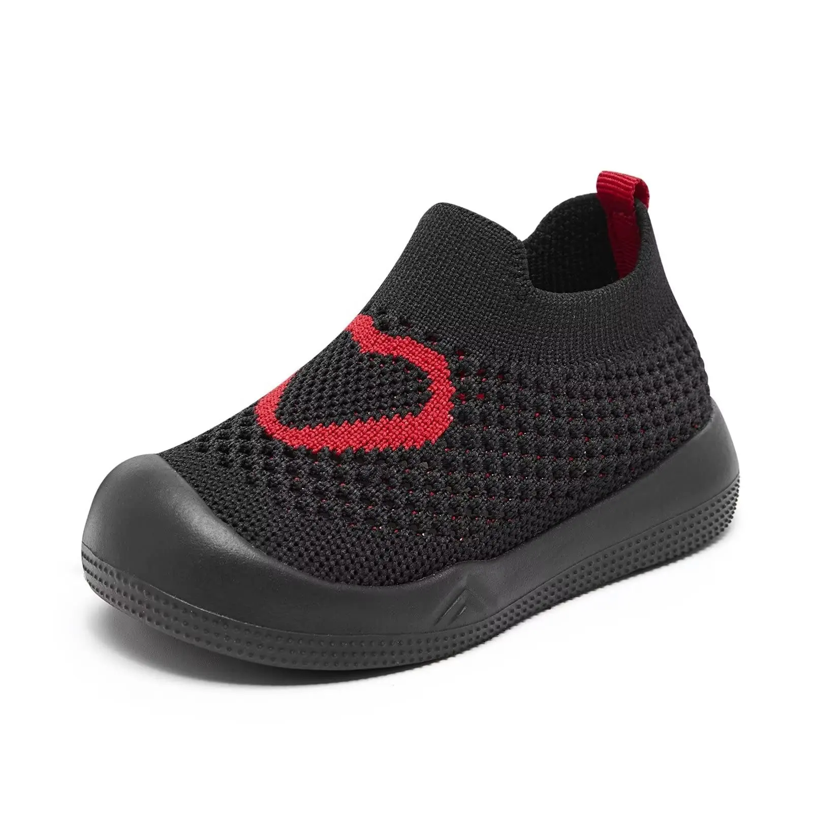 Black Love Heart Knitted Children's Boys' and Girls' Sports Shoes Low Cut Simple Slip-On Shoes Spring 2024 New