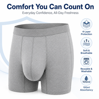Boxers Confort Quotidien pour Hommes en Modal 4 Couches Anti-Fuite 100ML Anti-Odeur Sans Étiquette Lavables – Sous-vêtements d'Incontinence