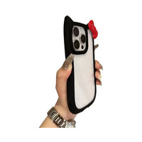 Mignon Arc Bonjour Chaton Mobile Couverture Oreilles Acrylique Antichoc Téléphone Portable Cas pour 16 15 14 13 12 Pro 16E