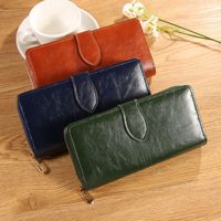 Dompet Kulit PU Panjang Wanita dengan Kancing Penutup, Kapasitas Besar, Banyak Slot Kartu, Tas Genggam, Lapisan Poliester, Tas Tangan Mewah untuk Sehari-hari