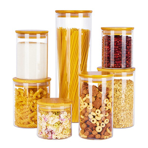 Kín bếp thực phẩm lưu trữ <span class=keywords><strong>Pyrex</strong></span> Glass Canister cao Borosilicate Glass <span class=keywords><strong>Jar</strong></span> với bambood Nắp Mason Glass <span class=keywords><strong>Jar</strong></span> cho gia vị ngũ cốc - Product Image 3