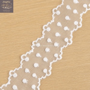 Passamaneria in pizzo ricamato a pois <span class=keywords><strong>con</strong></span> bordi smerlati doppi per fiocchi, elastici per capelli, collane, cucito e lavoretti fai da te - Product Image 1