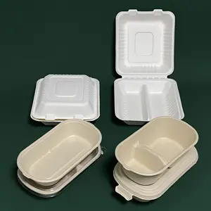 AK8 low moq 7x 5"lunch parcel donut pasta salad custom print two compartment food approved bagasse box for takeaway
