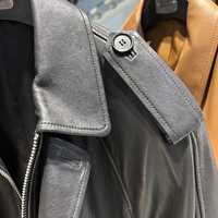 Blouson bomber oversize zippé en véritable peau de mouton lisse pour femme, avec ourlet côtelé, en cuir noir uni, manteau d'automne
