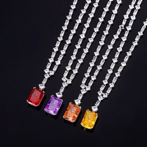 High Quality Eco-friendly Copper 12*16mm Red Cubic Zirconia Jewelry <b>Iced</b> <b>Out</b> High Carbon Diamond Pendant Necklace for Women - Product Image 6