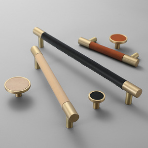 Furniture Knobs Brass Leather Kitchen <b>Handle</b> Classical Drawer <b>Pull</b> Cupboard <b>Door</b> <b>Handle</b> for Home Decoration - Product Image 5