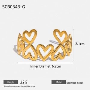 Bracciale Apribile di Moda di Alta Gamma, Placcato in Oro 18k, Braccialetti a Forma di Cuore in <span class=keywords><strong>Acciaio</strong></span> Inossidabile per Donne - Product Image 6