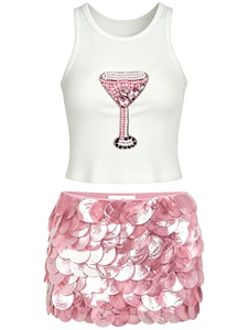 Ensemble 2 pièces sexy été 2026 pour femme : débardeur et mini-<span class=keywords><strong>jupe</strong></span> à sequins, haut perlé fait main <span class=keywords><strong>DIY</strong></span>, tenue de plage ajustée sur mesure - Product Image 1