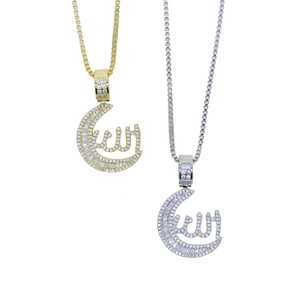 <span class=keywords><strong>Promoción</strong></span> Iced Out Bling Mujeres Joyería de moda Micro Pave 5A Cubic Zirconia 3mm Cadena DE <span class=keywords><strong>TENIS</strong></span> CZ Moon Allah Colgante Collar - Product Image 5