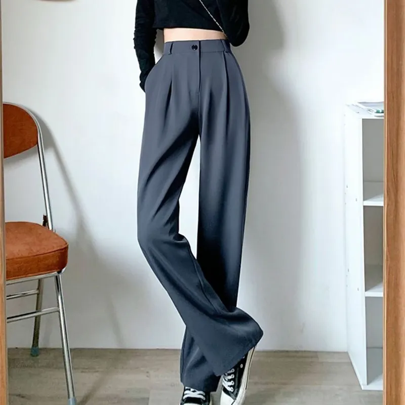 Summer Women's Wide Leg Pants Loose High Waist Casual Trousers Woman Korean Style Solid Office Straight Pants