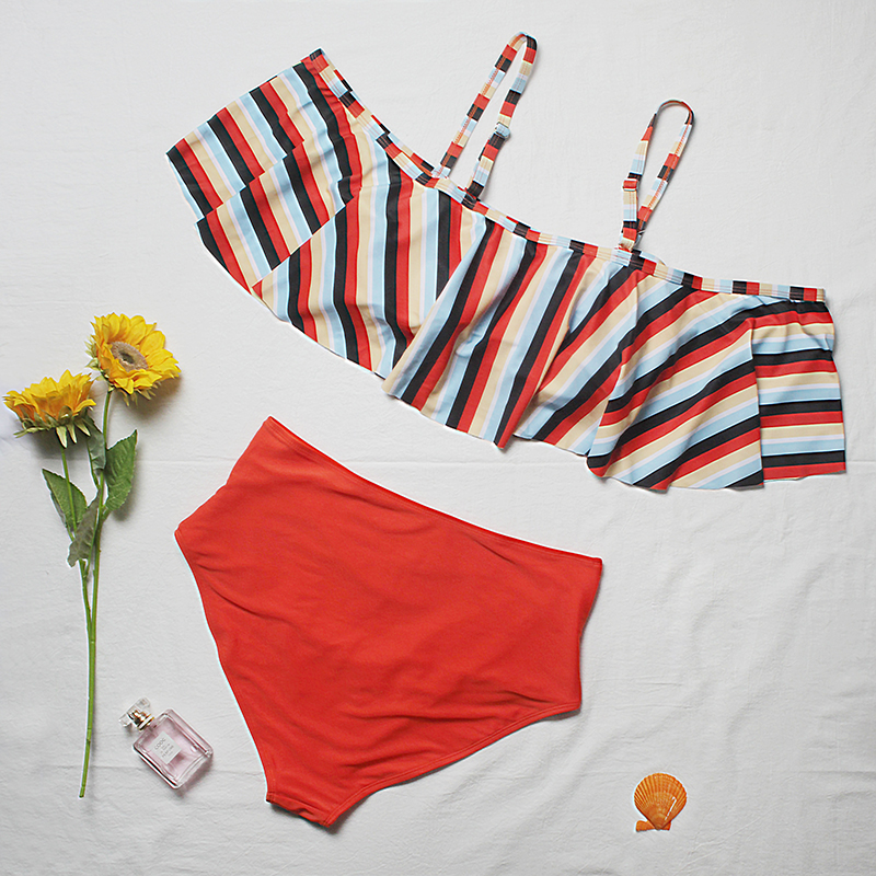 2022 New Design DAMO Plus Size Women Strip Bikini Top High Waist Summer Girls Cover Up Bikini 2pcs Recycled Nylon Swimwear