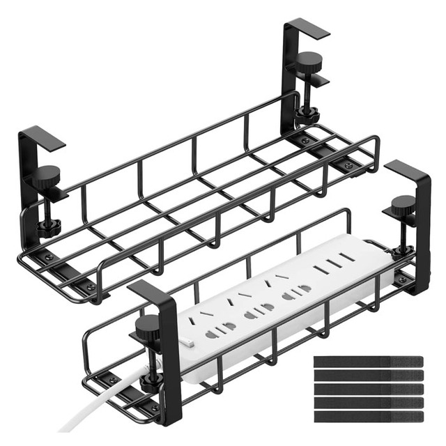 Manufacture 2 Pack Metal Iron Clamp Desk Cable Tray Under Desk Cable Management Under Desk Cable Organizer Rack