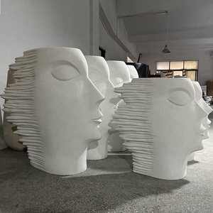 Ornamen Pot Tanaman Lantai Berbahan Fiberglass dengan Finishing Batu Pasir Gaya Art Deco untuk Penggunaan Dalam/Luar Ruangan, Taman Rumah, dan Lanskap - Product Image 6