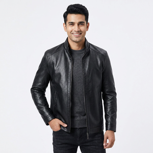 Best Price Quality Custom <b>Men's</b> Hood <b>Leather</b> <b>Jacket</b> Made in Pakistan Stand Collar Fashion <b>Leather</b> <b>jacket</b> for <b>men</b> - Product Image 1