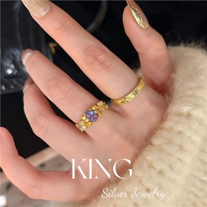 Anillo de Tulipán Morado de Plata de Ley S925 con Baño de Oro y Amatista, Joyería King Silver, Anillos Finos de Moda para Mujer - Product Image 4