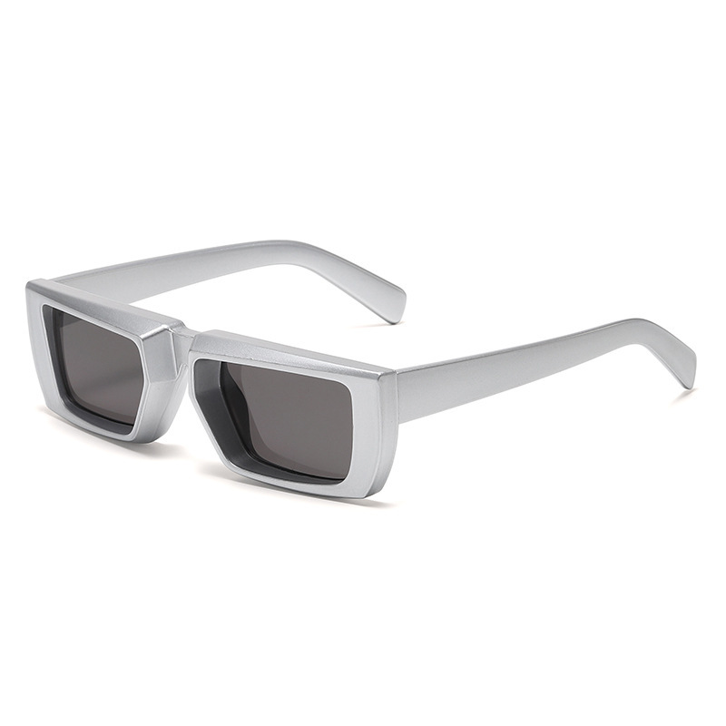 STORY S3043 Vintage Y2K Silver Thick Frame Rectangle Sunglasses display picture 1