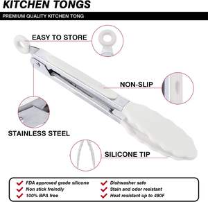 Pince alimentaire en silicone de qualité alimentaire pour cuisine, pain, steak, salade, pince de barbecue durable, 2 pinces de cuisson robustes à verrouillage pour grillades - Product Image 3