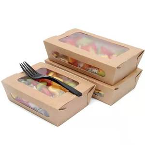 kraft paper Fast food box take away salad sushi cookie paper packing box with window
