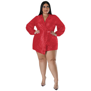 218269 Abbigliamento all'ingrosso per donne europee <span class=keywords><strong>e</strong></span> americane taglie forti: tuta corta con paillettes, nuovo prodotto direttamente dalla fabbrica - Product Image 4