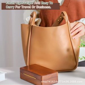 Walnut Wood Jewelry Box Rectangle Portable <b>Storage</b> For <b>Rings</b> Earrings Necklaces Bracelets Desktop Organizer Solid Color - Product Image 4