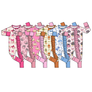 Combinaison à fermeture éclair pour bébés filles, motif citrouille personnalisé, tenues d'automne, vente en gros, vêtements assortis pour sœurs, prix d'usine, boutique de vêtements - Product Image 3