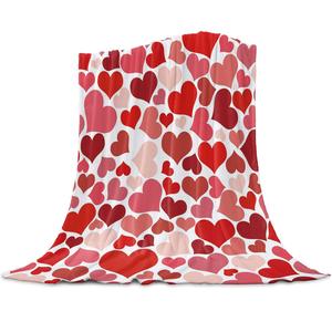 Manta de Cama de Franela de Poliéster Roja con Forma de Corazón, Cubrecama de Sofá a Rayas, para las Cuatro Estaciones, Regalo de San Valentín para el Hogar - Product Image 2