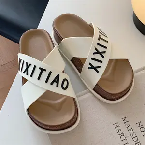 XIXITIAO Pvc Thick Sole Sandals Shoes Slides Character Summer Slippers Non-slip Rubber Beach Slippers Cross Strap Slipper