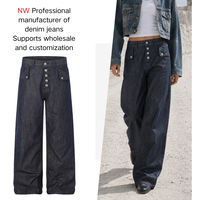 Jeans en denim pour hommes, vente en gros, design à boutons, bleu délavé, coupe droite personnalisée pour hommes et femmes