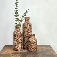 Set Vas Keramik Buatan Cina Bergaya Vintage Amerika dengan Lapisan Kiln-shift Glaze, Pola Bunga Buatan Tangan, Hadiah Sempurna