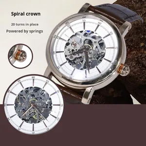 Reloj mecánico de alta gama personalizado para hombre, función luminosa, nuevo reloj de pulsera analógico resistente al agua para negocios, diseño de esqueleto de cuero Simple - Product Image 4