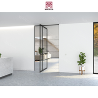 Meilleures ventes : Cloison de séparation en verre pour bureau, porte pivotante d'entrée principale, design minimaliste avec alliage d'aluminium fini et mécanisme à ressort