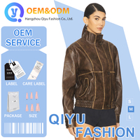 Manteau court moulant en cuir PU lavé, style vintage, pour femme, nouvelle collection 2026 QY, vente en gros OEM, design décontracté et tendance