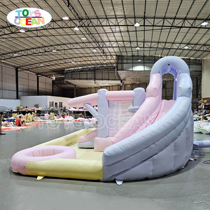 Tobogán Acuático Inflable con Temática de Dulces, <span class=keywords><strong>Parque</strong></span> Acuático Infantil para Jardín con Rociador y Piscina de Pelotas - Product Image 6