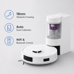 OEM ODM เครื่องดูดฝุ่นหุ่นยนต์อัจฉริยะพร้อมสถานีเก็บฝุ่นอัตโนมัติ แรงดูด 18000Pa WiFi บลูทูธ ระบบหลบหลีกสิ่งกีดขวาง 18 มม. สำหรับใช้ในบ้าน - Product Image 3