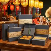 Boîte Cadeau Luxe Personnalisée en Carton Rigide Magnétique pour Gâteaux de Lune, Emballage Doré Charbon pour Gâteaux de la Fête de la Mi-Automne