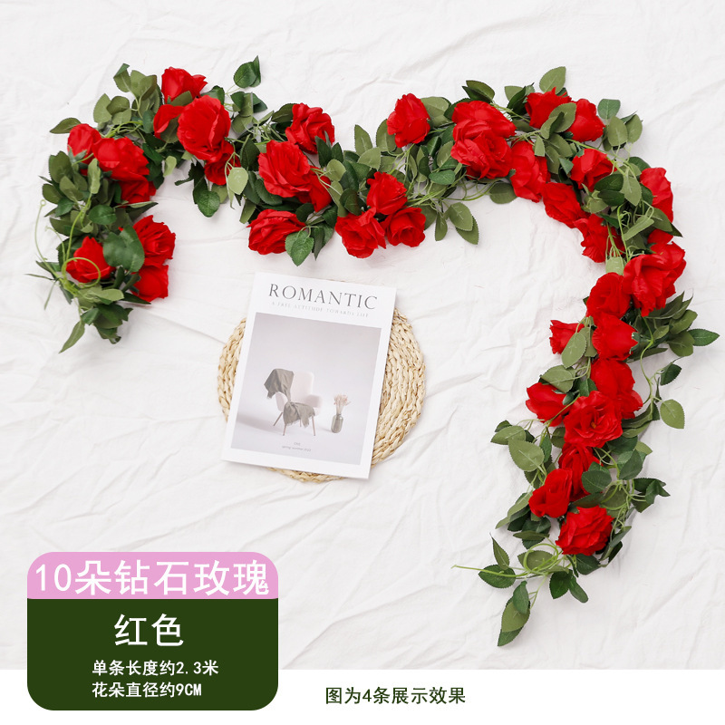 Vigne de roses diamantées à 10 têtes [rouge]