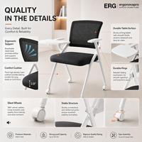 Chaise de bureau mobile pliable avec roulettes et tablette d'écriture pliable pour salle de conférence