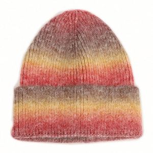 Winter New Tie-dyeing Gradient Knitted <b>Hat</b> Unisex Rainbow Warm Thickened Acrylic Beanies - Product Image 6