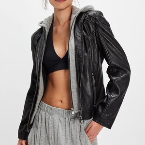 Blouson de motard rétro uni à col barge et fermeture éclair, coupe-vent, à manches longues, style streetwear pour femme - Nouvelle collection en gros - Product Image 1