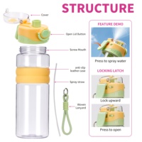 Bouteille d'eau pulvérisatrice Tritan 800 ml avec paille, bouteille de sport 2-en-1 avec fonction brumisation, sans BPA, anti-fuite, rafraîchissante, pour camping en extérieur, OEM