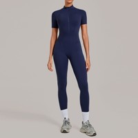 Nouvelle Combinaison de Sport et Yoga Personnalisée à Demi-Zip, Séchage Rapide, Manches Courtes, Tenue de Fitness Active, Body Une Pièce