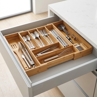 Organisateur de tiroir à couverts extensible et réglable en bambou pour cuisine, idéal pour la vente en gros