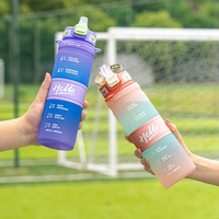 Nouvelle bouteille d'eau en plastique dégradé givré de 720 ml/1000 ml avec sangle portable pour le fitness et le yoga, pour boire directement à tout moment