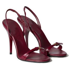 Sandales à talons hauts pour femmes de haute qualité, bout rond, talon fin, cuir verni noir, sandales de luxe pour femmes, chaussures décontractées - Product Image 2