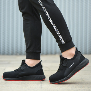 Stivali da Lavoro Neri alla Moda Antiscivolo e <span class=keywords><strong>Impermeabili</strong></span> in Pelle con Punta in Acciaio per Uomo Industria Pesante in Tessuto Flying Knit - Product Image 3